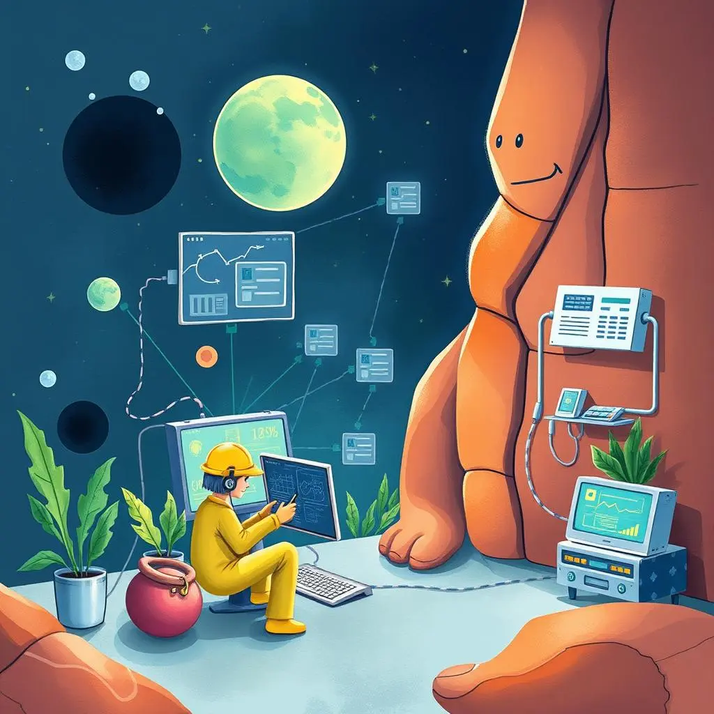 Sla reporting tool: Generate detailed reports on SLA adherence 1 A technician in a yellow suit monitors systems and data reports in a futuristic IT environment.