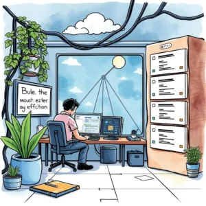 Status update formatter: Format and enhance status updates efficiently 6 A person monitors systems while optimizing status updates in an office.