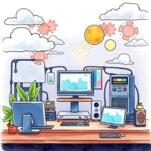 A digital workspace illustrating an uptime notification service for IT system monitoring