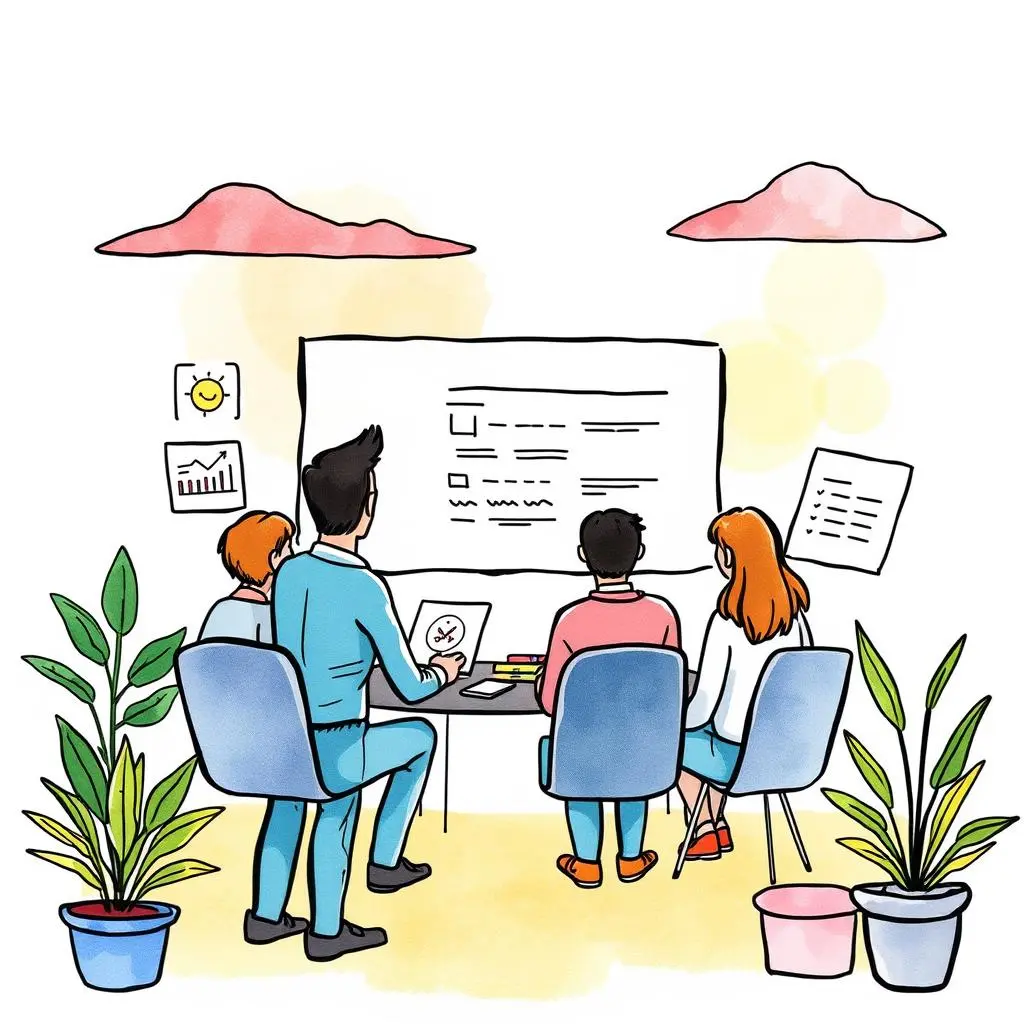 Response evaluator: Assess employee feedback quality easily 1 Team evaluating employee feedback quality in a collaborative meeting setting.