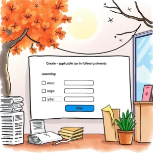 Calculate applicable taxes using an interactive Tax Rate Calculator tool with a sunny office backdrop.