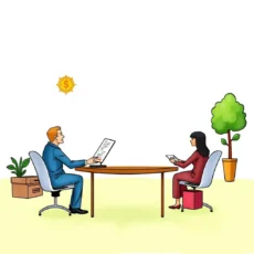 Two professionals negotiating over financial documents at a table.