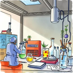 Analysis framework creator: Develop frameworks for analyzing experiment results 1 Scientist analyzing experiment results in a laboratory setup.