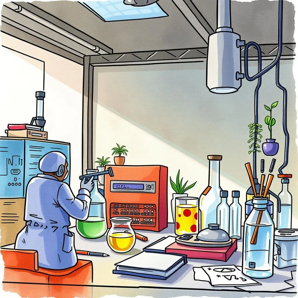Analysis framework creator: Develop frameworks for analyzing experiment results 1 Scientist analyzing experiment results in a laboratory setup.