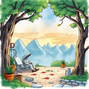 A tranquil landscape featuring a person in a futuristic setting, illustrating innovation and creativity in R&D.