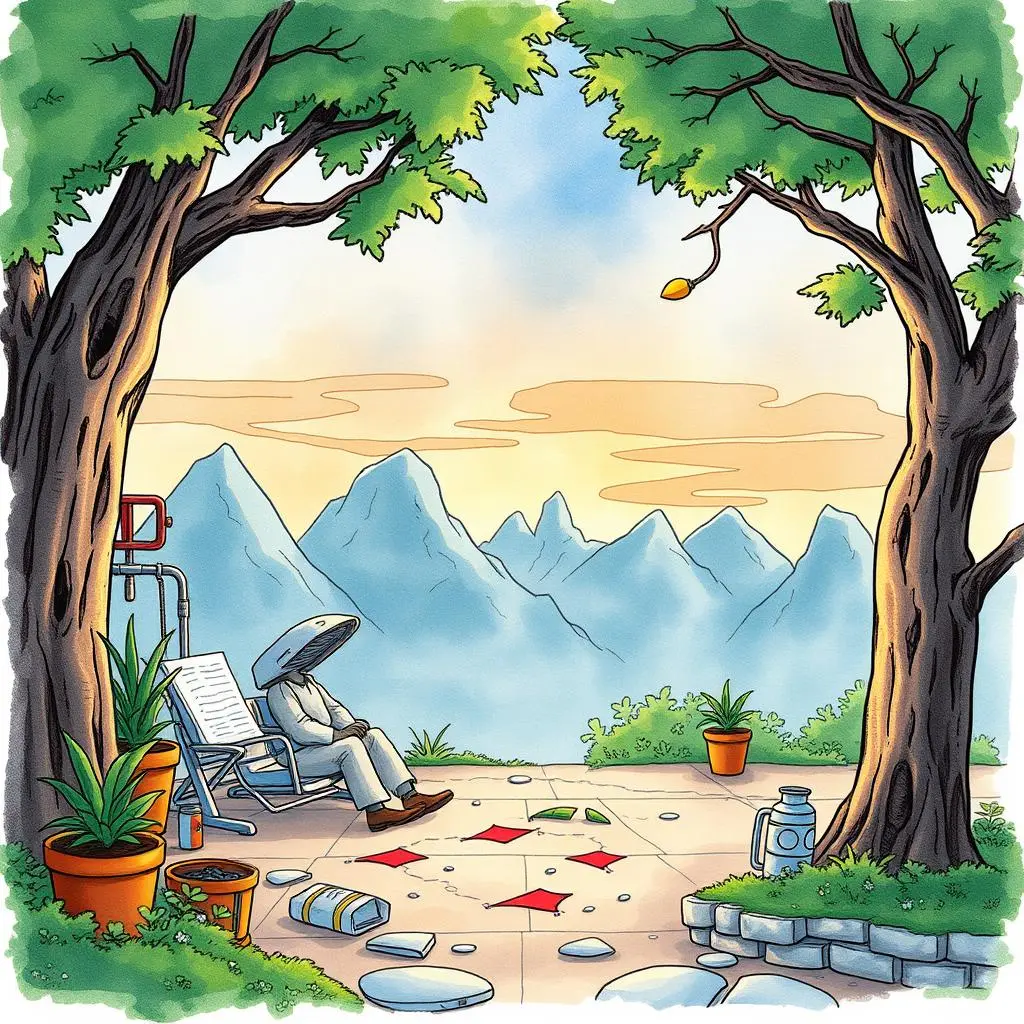 Benefit-to-cost navigator: Analyze advantages versus expenses 1 A tranquil landscape featuring a person in a futuristic setting, illustrating innovation and creativity in R&D.