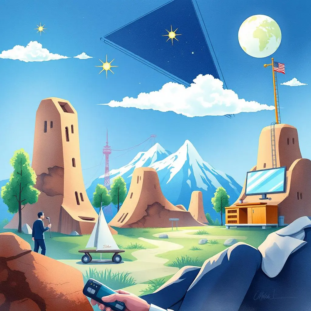 Threat evaluation tool: Identify and evaluate project vulnerabilities 1 A man in a suit observes a futuristic landscape, symbolizing innovation and evaluation processes.