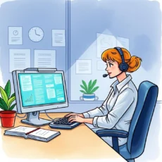 Customer service representative analyzing issues on a computer screen.