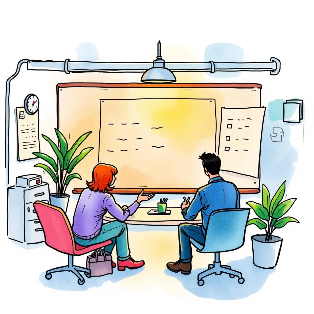Review extraction tool: Extract key points from test review discussions 1 A team of professionals discussing test reviews beside a board in an engineering setting.