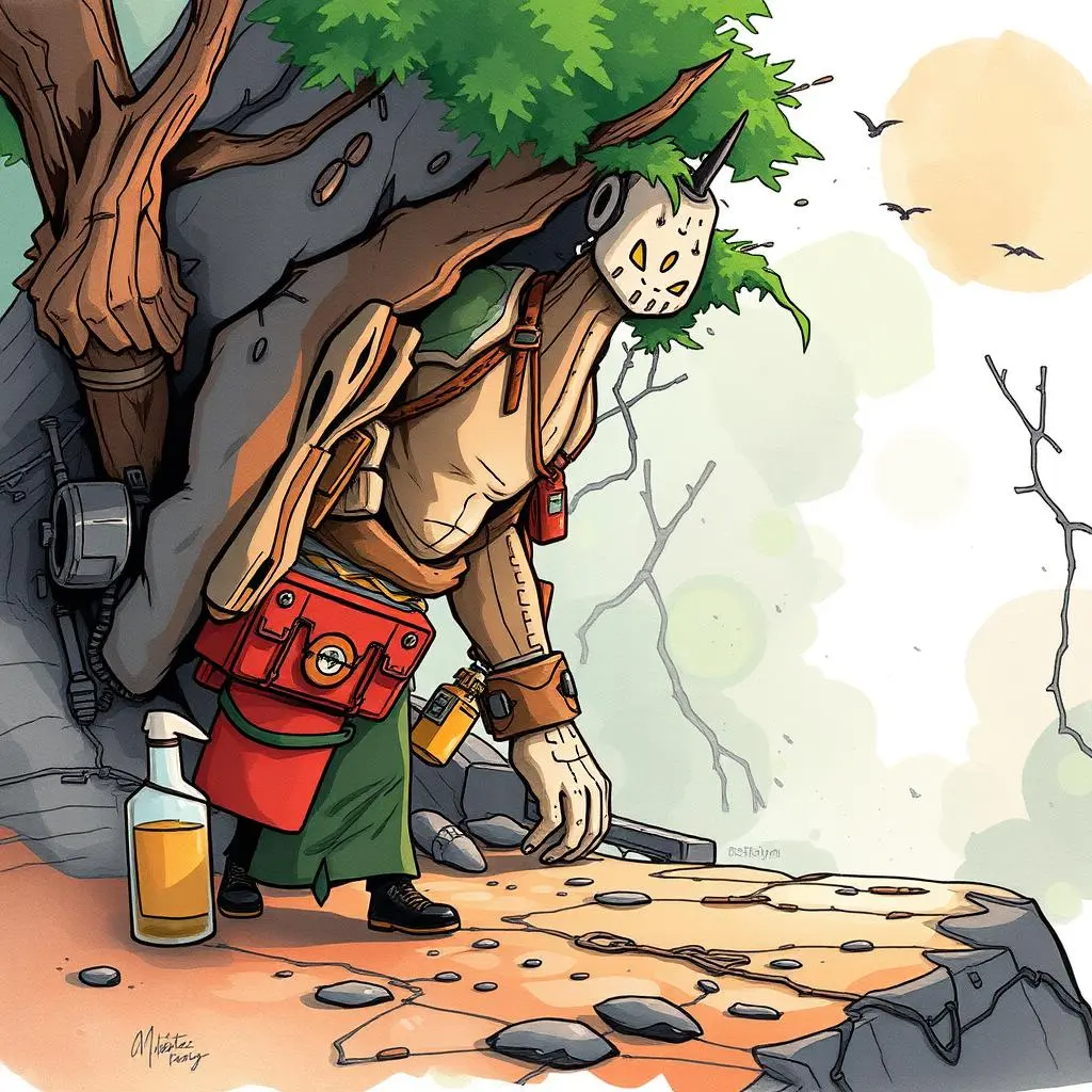 Anomaly insight generator: Generate insights on detected irregularities 1 A character blending nature and technology, symbolizing anomaly detection.