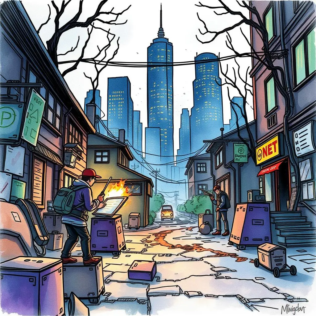Incident impact predictor: Forecast potential damage from incidents 1 A cityscape illustrating potential incident impact with security professionals analyzing threats.