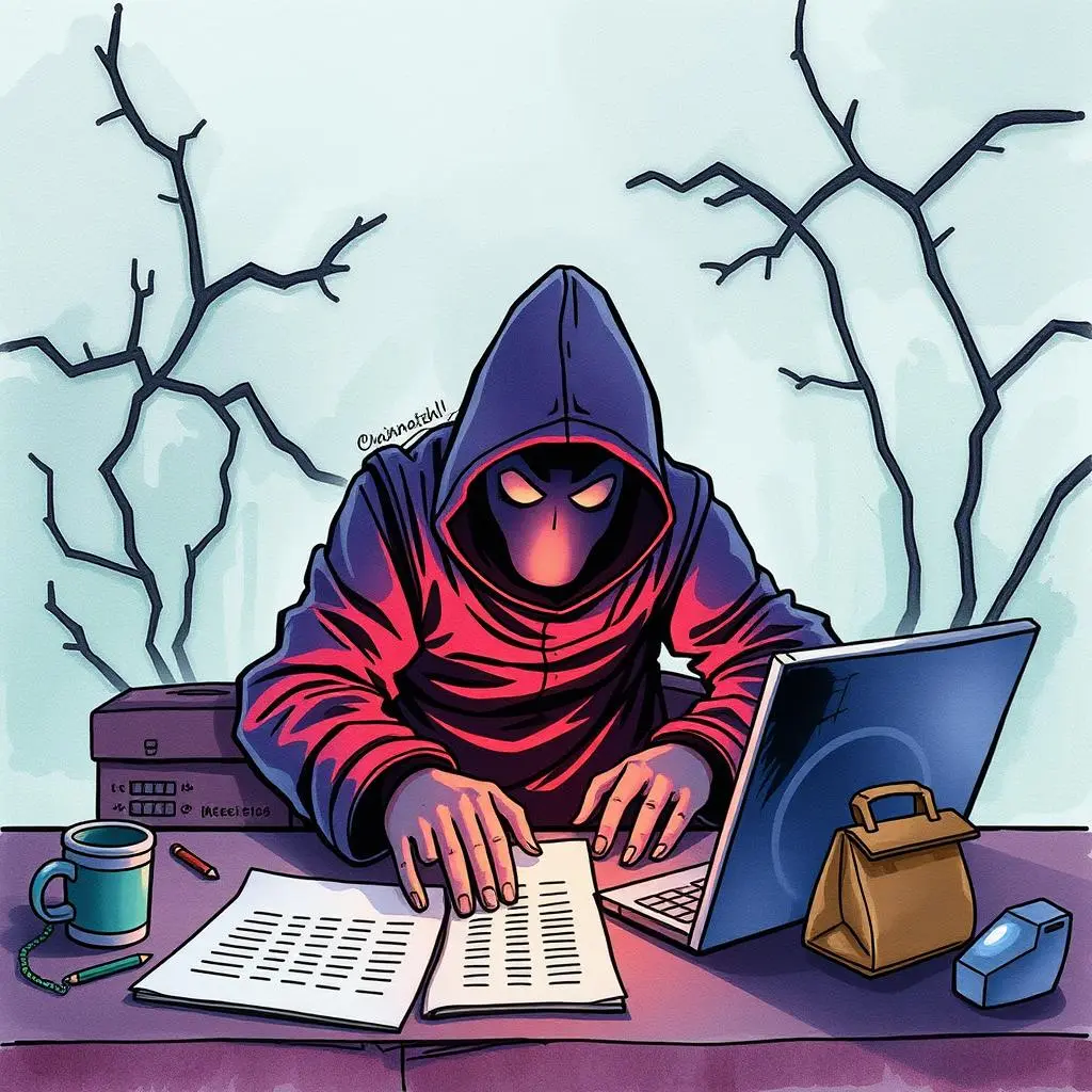 Vulnerability review summarizer: Summarize vulnerabilities found in incidents 1 A hooded figure intensely analyzes data in a cybersecurity setting, highlighting vulnerability assessment.