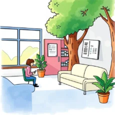 Hr professional generating check-in summaries in a serene office environment.