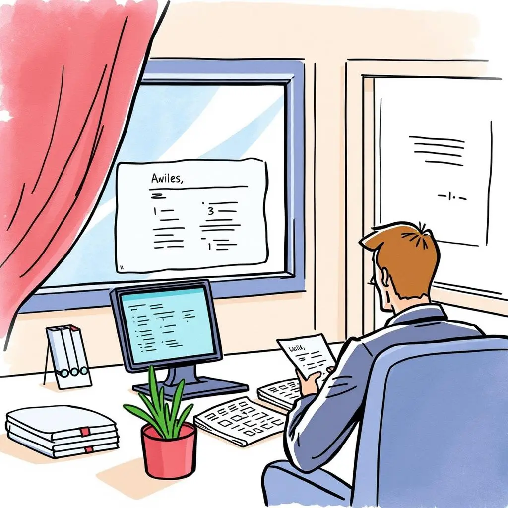 Leave policy compliance verifier: Validate leave requests against policy guidelines 1 Leave Policy Compliance Verifier tool in use, showing an HR professional reviewing documents in an office setting