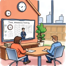 Employee leave request presentation in a time attendance tracking meeting.