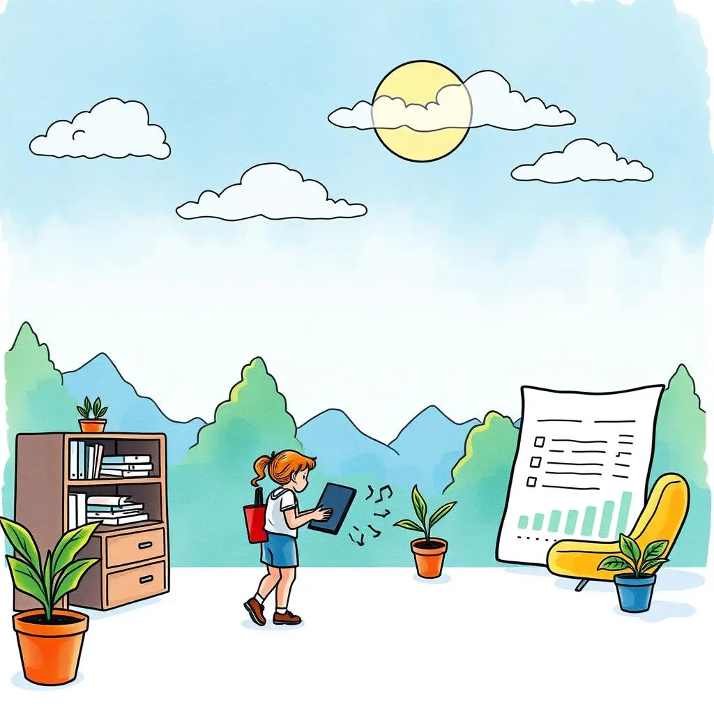 Time Off Summary Assistant tool with a person interacting with a device in a pleasant environment