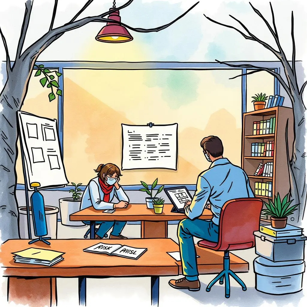 Professionals discuss training strategies in a cozy ehs office setting.