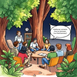 Unified group discussion under trees about synthesizing comments using a web tool.