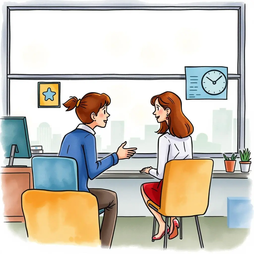 Text training feedback generator: Generate actionable feedback for training materials 1 Two professionals discussing training feedback in an office setting.
