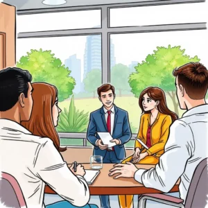 Group discussion in a training session focused on development strategies.