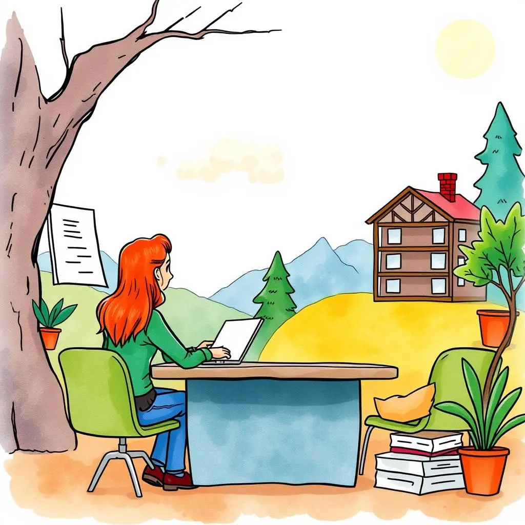 Training program analyzer: Evaluate training programs using language insights 1 Person analyzing training programs at a desk overlooking a serene landscape.