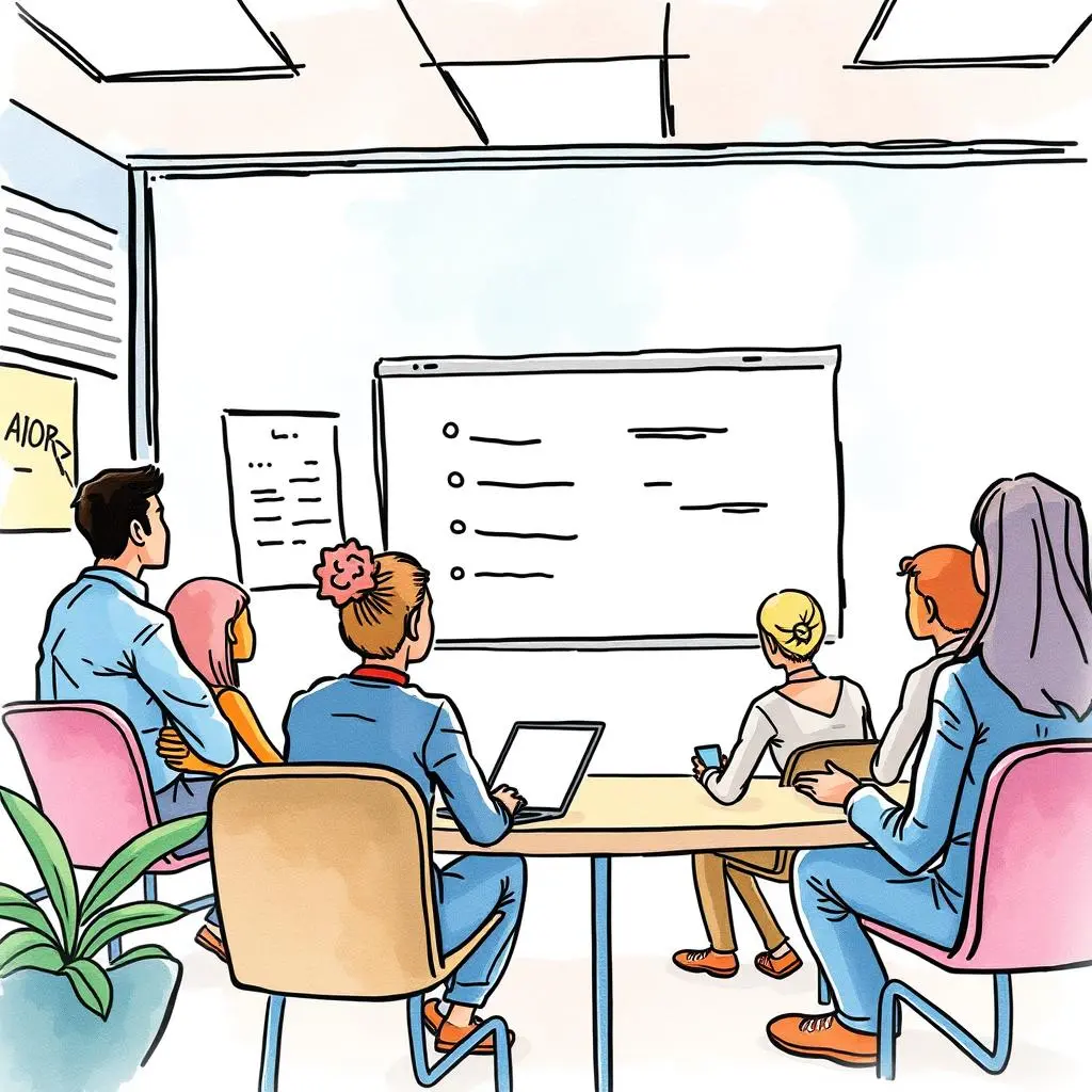 Post-training feedback analyzer: Evaluate training effectiveness through user responses 1 Post-Training Feedback Analyzer session with diverse participants reviewing analytics results in a meeting room.