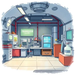 A modern research lab environment showcasing technology transfer tools and workspace.