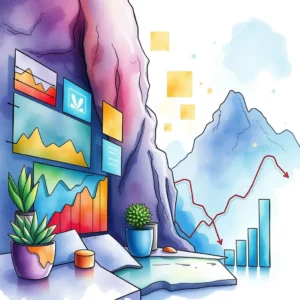 A vibrant illustration depicting charts and growth metrics in a natural setting for data analysis tools