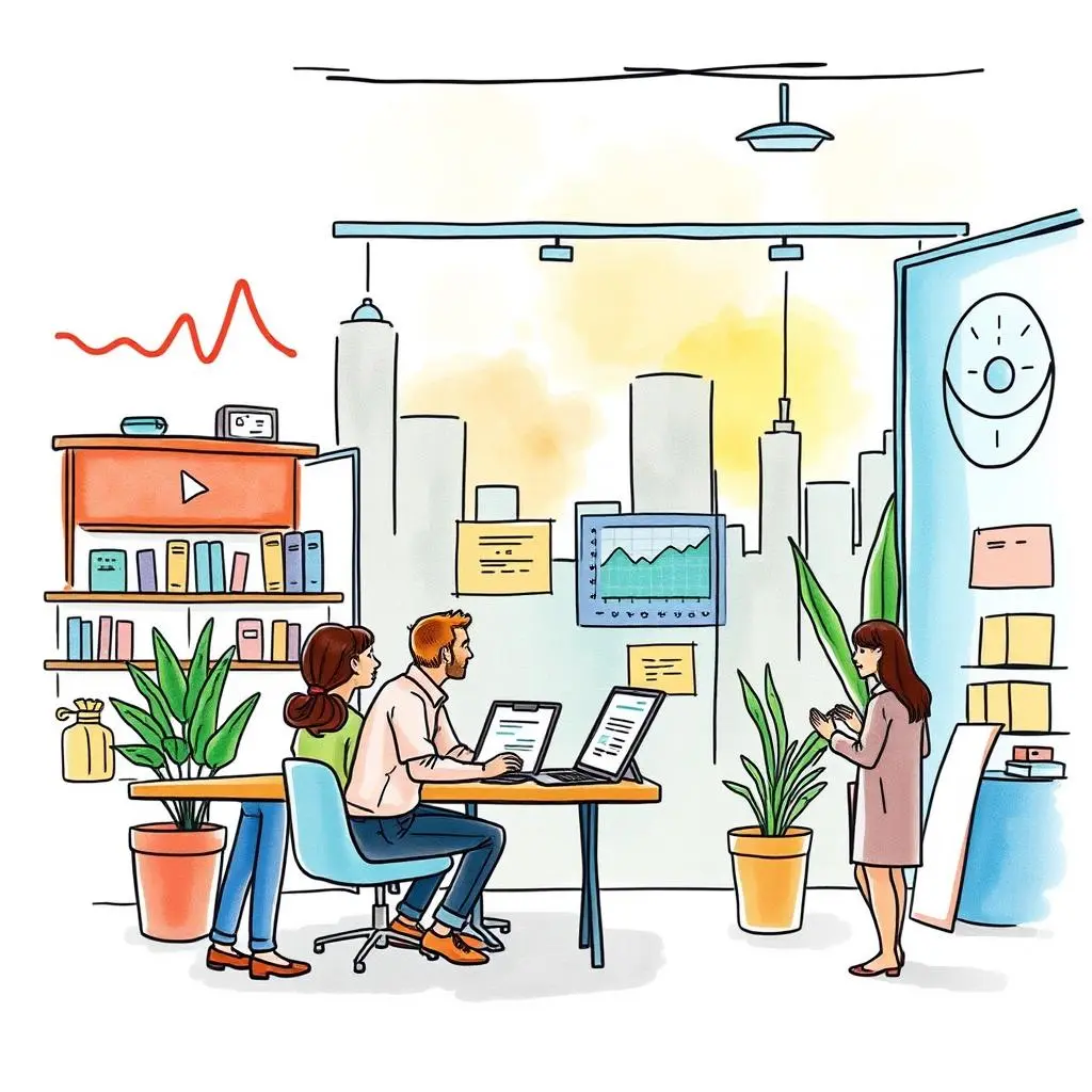 Competitor messaging analyzer: Evaluate competitor communication strategies 1 Professionals analyzing data and strategies in a modern office setting.