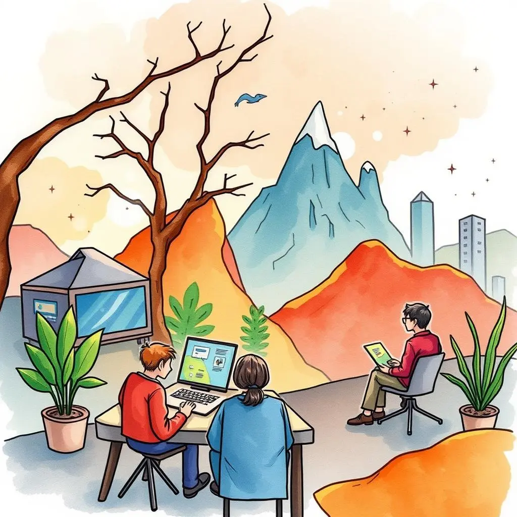Implementation feasibility assessor: Assess feasibility of implementing trends 1 A team of professionals evaluates project feasibility using a digital tool in a creative workspace.