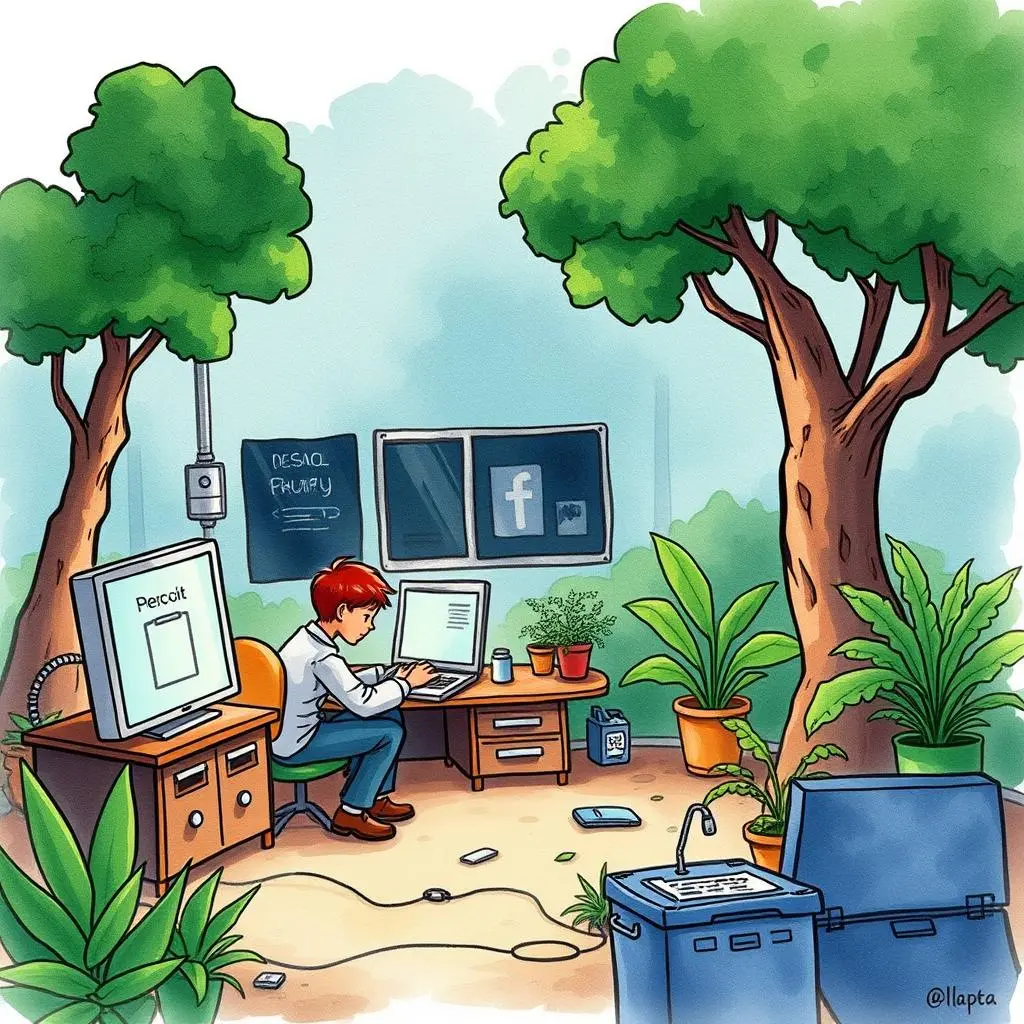 Procedure writer: Generate step-by-step guides for easy support 1 Person writing procedures in a supportive, nature-inspired office setting.