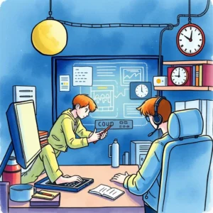 Product update notifier: Summarize new features for customer support 4 Product Update Notifier tool is visually represented with two individuals collaborating in a tech workspace