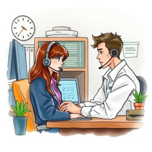 Support case summary generator: Summarize case details for rapid troubleshooting decisions 4 Two it support specialists discussing case details in an office setting.