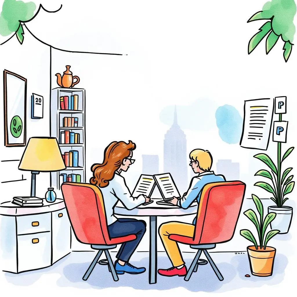 A professional discussion between a client success manager and an account executive in a cozy office environment.