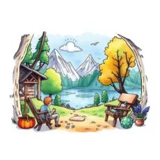 A serene lakeside scene depicting relaxation and nature.