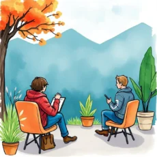 Two people engaged in usability testing, one with a tablet and the other using a phone.