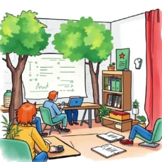 Work environment showcasing a usability testing session with participants engaging.