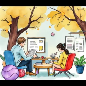 Test findings synthesizer: Synthesize findings from usability tests into reports 7 Two professionals discussing usability testing findings in a cozy workspace.