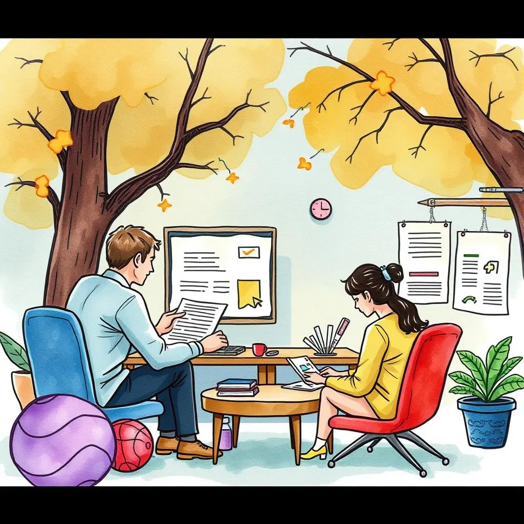 Test findings synthesizer: Synthesize findings from usability tests into reports 1 Two professionals discussing usability testing findings in a cozy workspace.