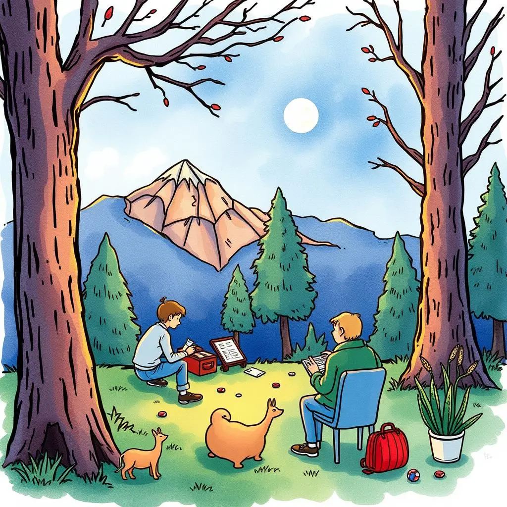 Test result analyzer: Interpret usability test data effectively 1 Two analysts examining test data in a serene mountain forest setting.