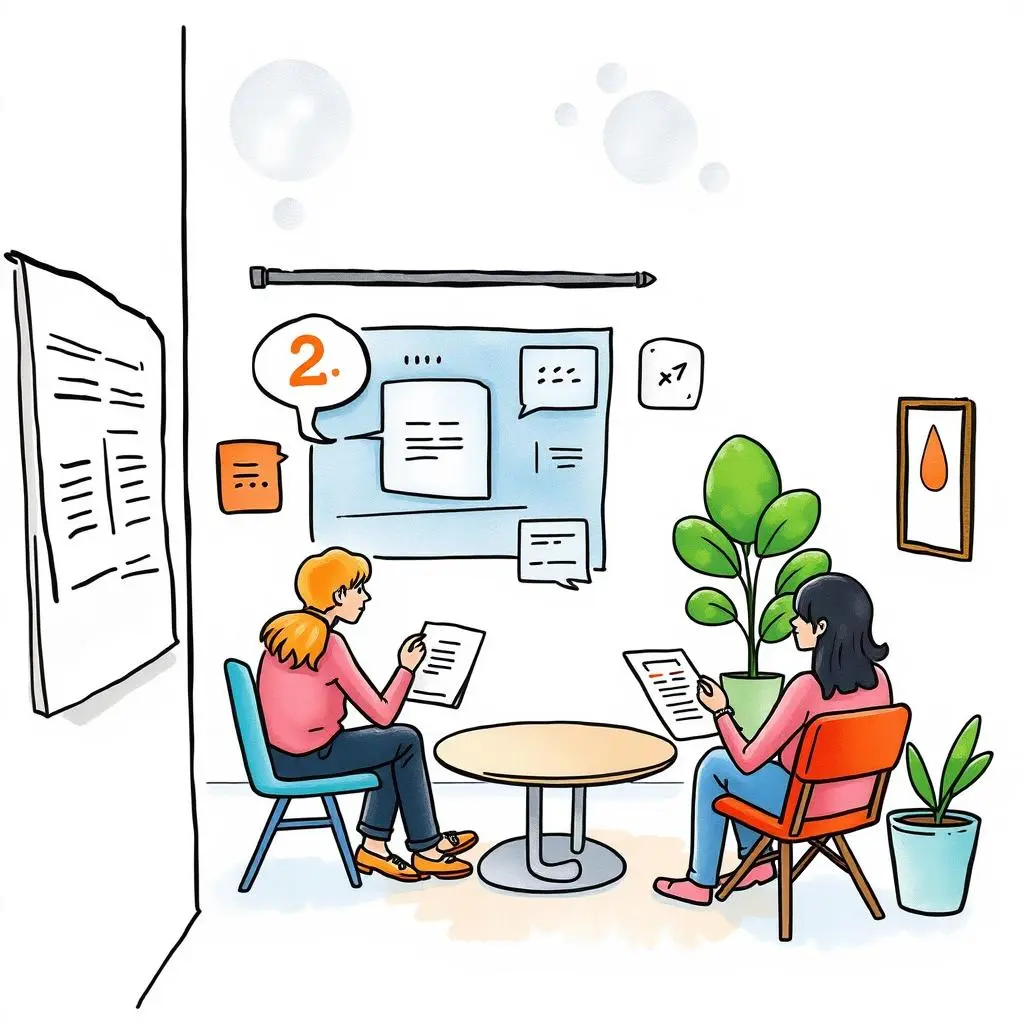 Insight summary generator: Summarize key insights from user interviews 1 User researchers discussing insights from interviews in a modern office setting.