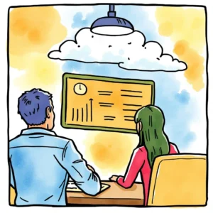Training effectiveness evaluator: Summarize user responses to measure training success 2 Two professionals analyzing training effectiveness data on a screen.