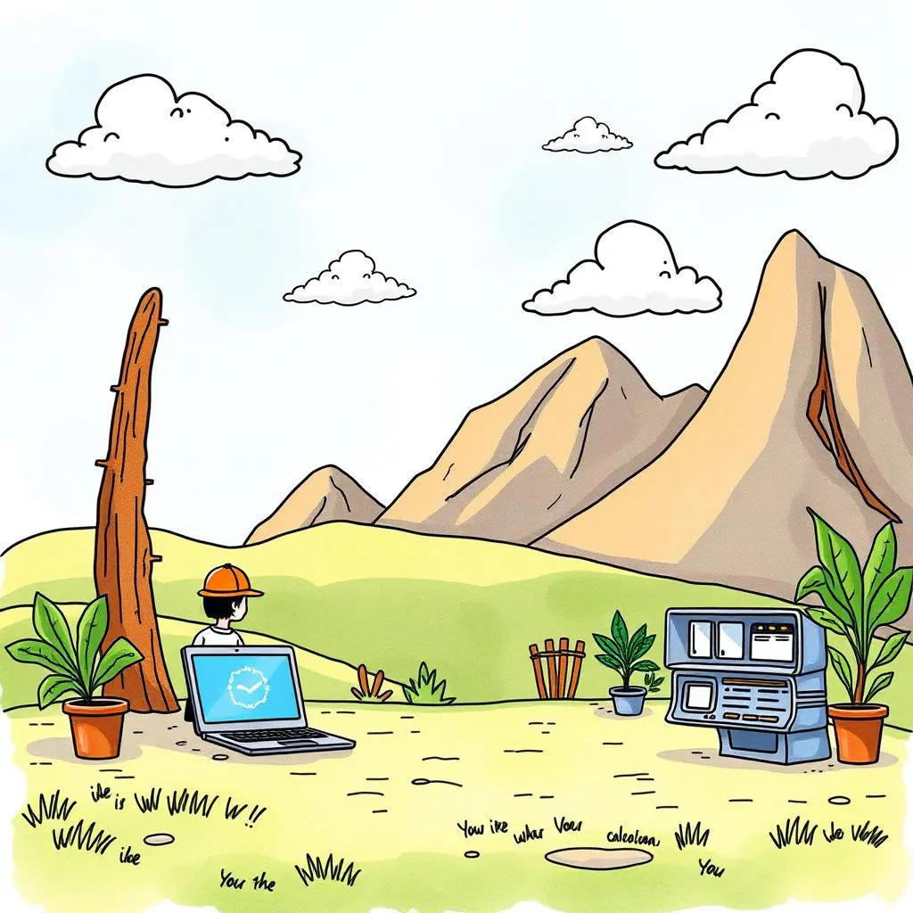 User guide creator: Generate clear user manuals quickly 1 A user support specialist creating a user manual with a laptop in a serene landscape.