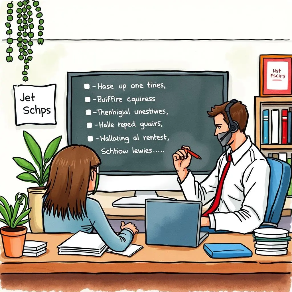 Tech support faq generator: Create updated FAQs for technical queries 1 Tech Support specialists discussing a FAQ guide during user training session at a modern office