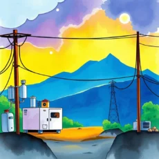 Energy Loss Discoverer tool surrounded by utility infrastructure and mountains against a vibrant sky