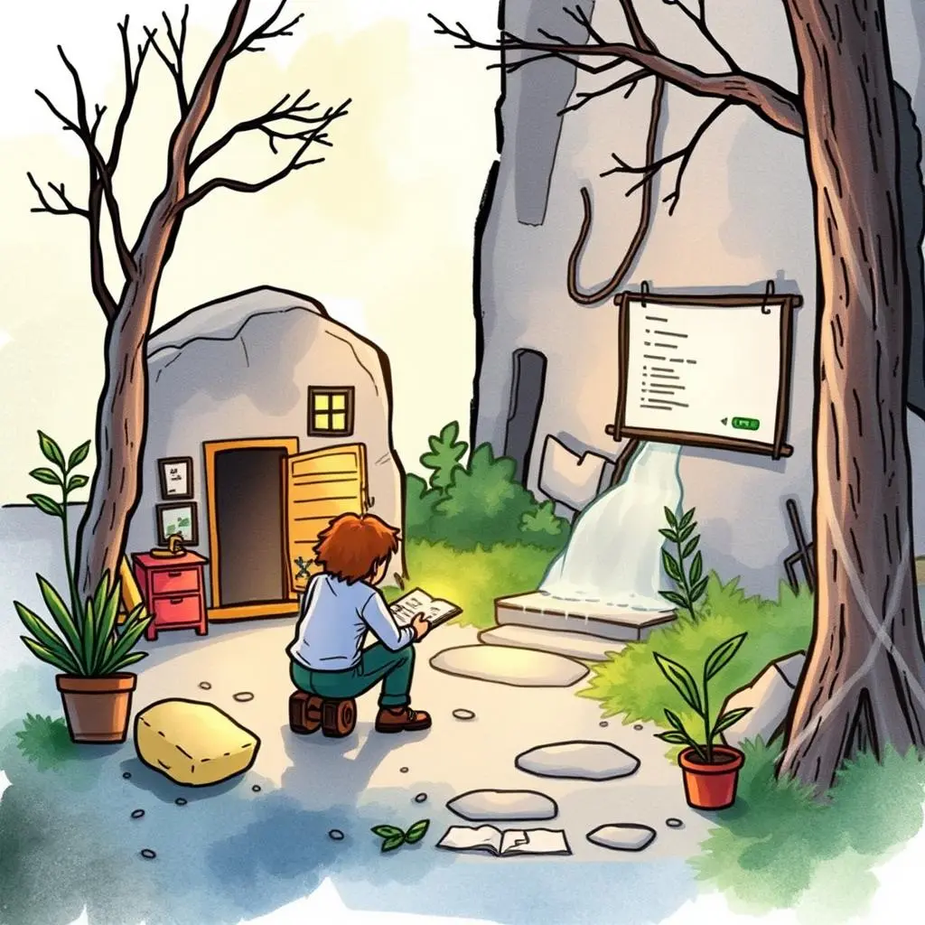 Test criteria builder: Define criteria for effective test case design 1 A person examining a document outdoors near a list on a wall in a natural setting with plants.