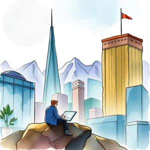 Asset valuation insight extractor: Extract insights for asset-based valuations 7 A person analyzes asset valuation data using a laptop in a modern cityscape.