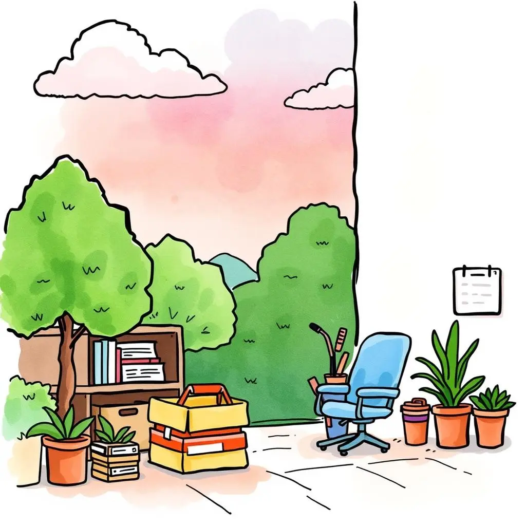 Expiry date notifier: Notify users of upcoming contract expiration dates 1 A serene office space with plants and boxes, reflecting a calm environment for task management.