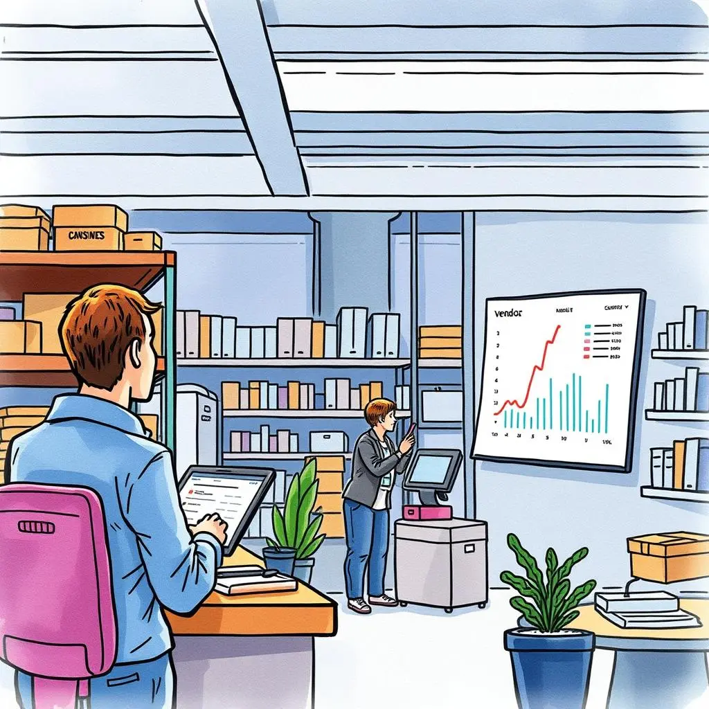 Vendor insight analyzer: Extract actionable insights from vendor data 1 A data analyst reviews vendor performance metrics in a modern office setting.