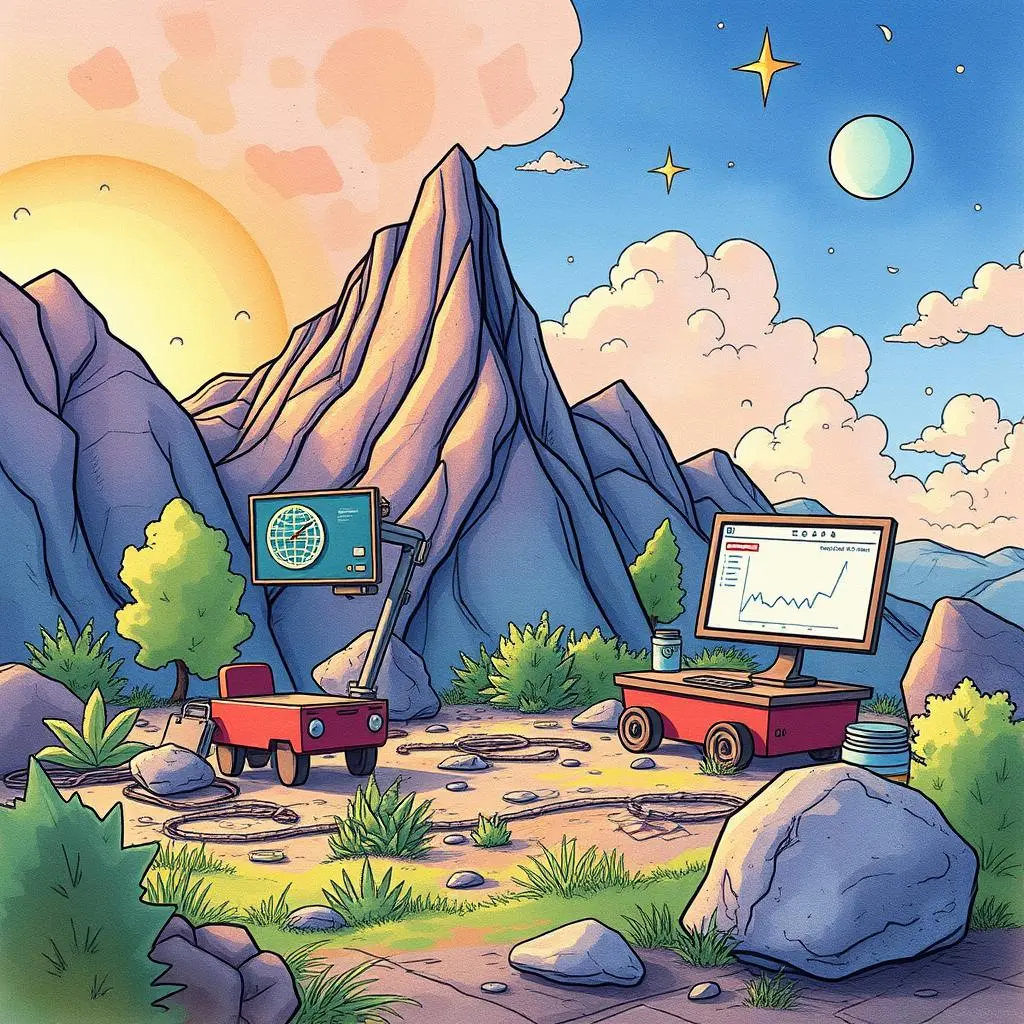 Result comparison tool: Compare current test results with historical data 1 Result comparison tool in a vibrant landscape with monitors displaying data insights.